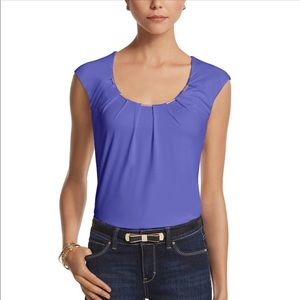 WHBM BLUE PLEAT NECK TOP